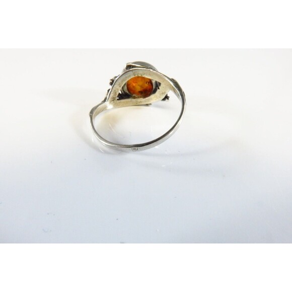 Petite Orange Round Amber Band Ring Pierced Sterling Setting Ball Line Accents S - Picture 6 of 6